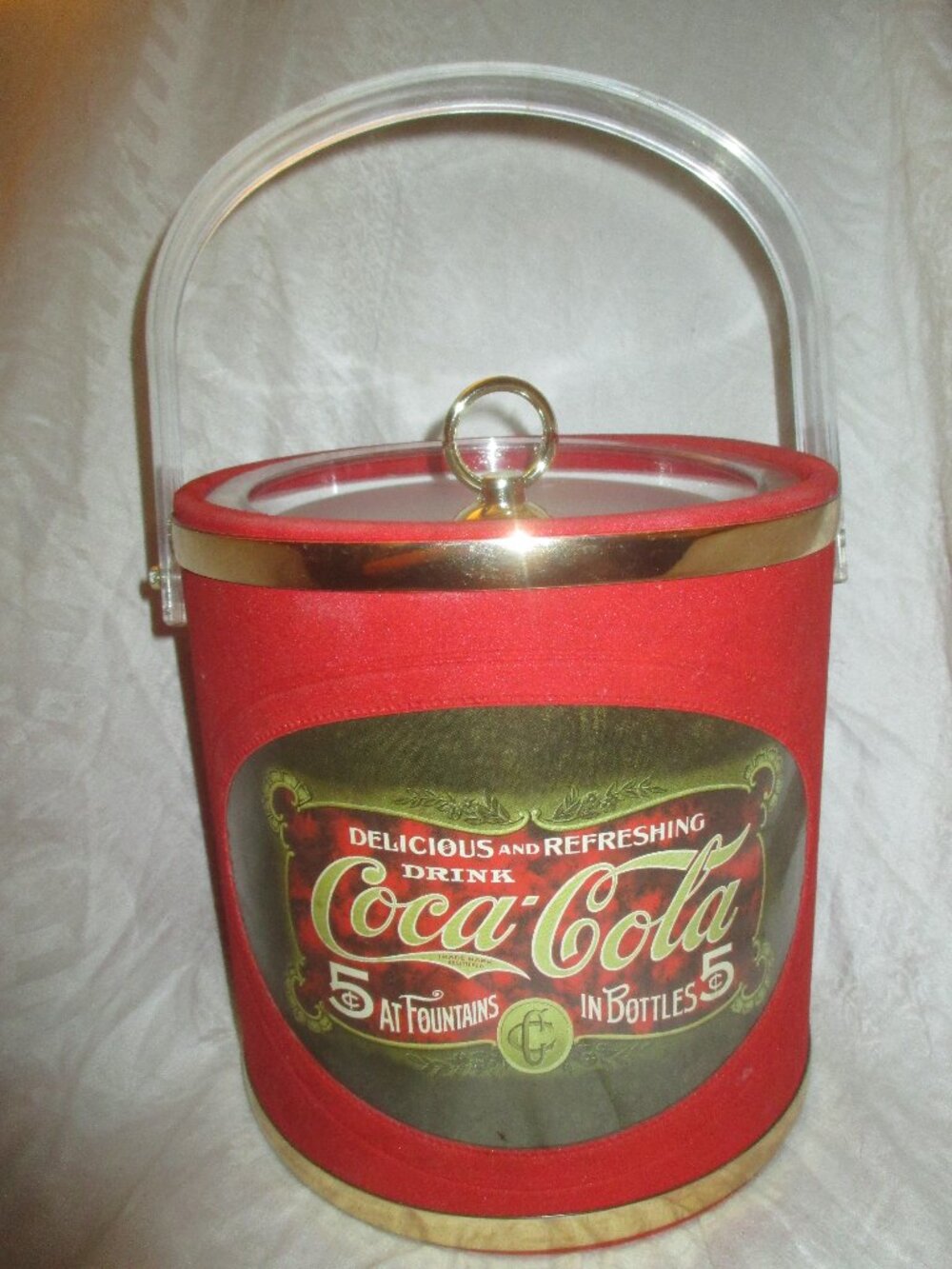 Vintage Coca-Cola Ice Bucket Red & Gold Made In USA Collectible